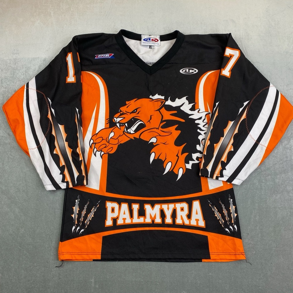 Palmyra Hockey‎ Jersey Black Orange Panther Athletic Knit Y2K Mens Size Large